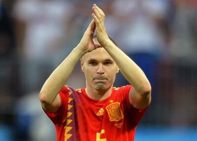 epaselect epa06855853 Andres Iniesta of Spain applauds fans after the penalty shootout of the FIFA World Cup 2018 round of 16 soccer match between Spain and Russia in Moscow, Russia, 01 July 2018. Russia won 4-3 on penalties.

(RESTRICTIONS APPLY: Editorial Use Only, not used in association with any commercial entity - Images must not be used in any form of alert service or push service of any kind including via mobile alert services, downloads to mobile devices or MMS messaging - Images must appear as still images and must not emulate match action video footage - No alteration is made to, and no text or image is superimposed over, any published image which: (a) intentionally obscures or removes a sponsor identification image; or (b) adds or overlays the commercial identification of any third party which is not officially associated with the FIFA World Cup)  EPA/PETER POWELL   EDITORIAL USE ONLY