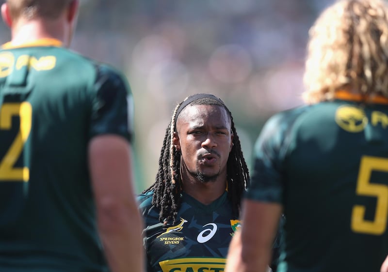 DUBAI, UNITED ARAB EMIRATES - NOVEMBER 30:  Branco Du Preez of South Africa looks on during the match between South Africa and Zimbabwe on day two of the Emirates Dubai Rugby Sevens - HSBC World Rugby Sevens Series at The Sevens Stadium on November 30, 2018 in Dubai, United Arab Emirates.  (Photo by Francois Nel/Getty Images)