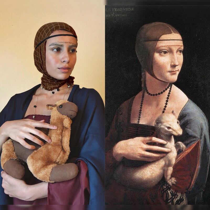 She has also taken on works by Renaissance artists, such as Leonardo da Vinci's 'Lady with an Ermine'. 'The intention is to use Moroccan culture and show it to the world, and to speak to the Moroccan public in an artistic way,' she says