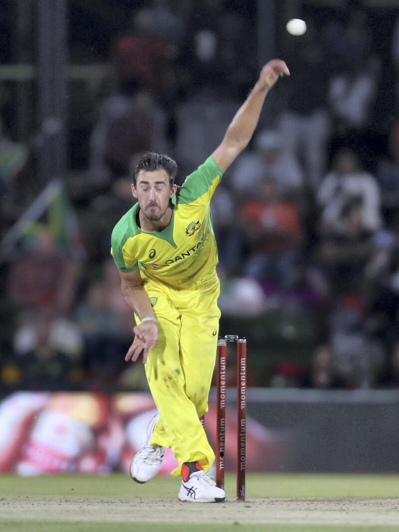 Cricket - South Africa v Australia - Second ODI - Mangaung Oval, Bloemfontein, South Africa - March 4, 2020   Australia's Mitchell Starc in action   REUTERS/Siphiwe Sibeko