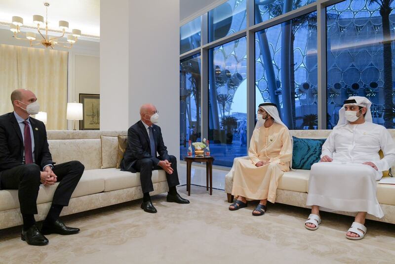 Sheikh Mohammed bin Rashid, Vice President and Ruler of Dubai, meets Klaus Schwab, founder and executive chairman of the World Economic Forum. Sheikh Maktoum bin Mohammed, Deputy Prime Minister, Minister of Finance and Deputy Ruler of Dubai, was among the officials who attended the meeting. All photos: @HHShkMohd