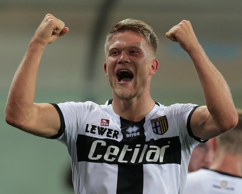 PARMA, ITALY - OCTOBER 20:  Andreas Cornelius of Parma Calcio celebrates his third goal during the Serie A match between Parma Calcio and Genoa CFC at Stadio Ennio Tardini on October 20, 2019 in Parma, Italy.  (Photo by Emilio Andreoli/Getty Images)