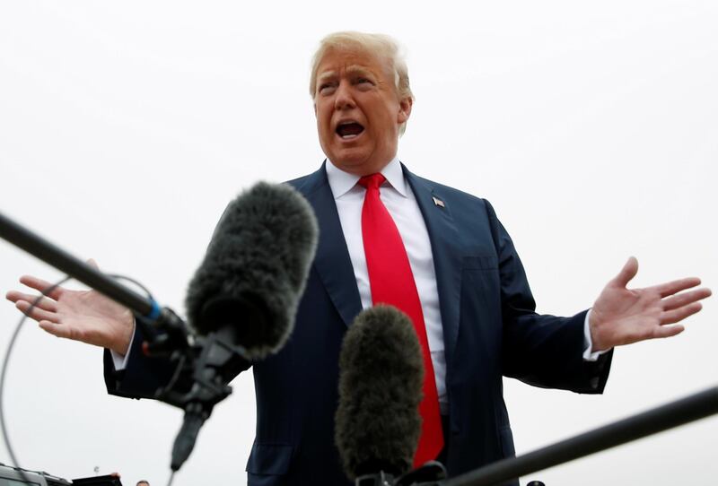 U.S. President Donald Trump talks to reporters prior to departing Washington en route Houston, Texas from Joint Base Andrews, Maryland, U.S., May 31, 2018. REUTERS/Joshua Roberts