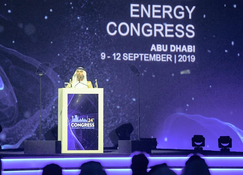 Abu Dhabi, United Arab Emirates - Suhail Al Mazrouei, keynote speaker - ICC Plenary on the first day of the 24th World Energy Congress at ADNEC. Khushnum Bhandari for The National