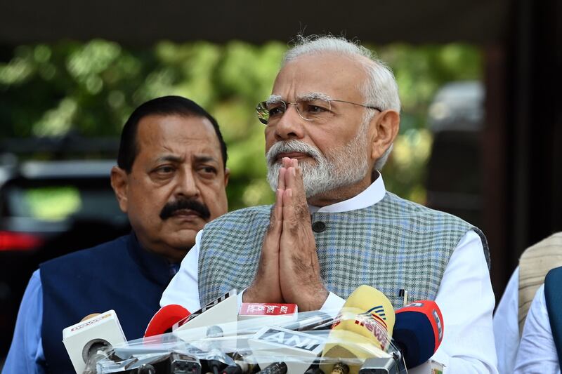 Narendra Modi, India's Prime Minister, speaks during a news conference ahead of a special session of parliament in New Delhi. Bloomberg