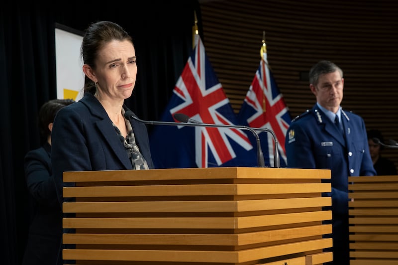 New Zealand Prime Minister Jacinda Ardern and Police Commissioner Andrew Coster during a news conference in Wellington earlier in the week. Getty Images