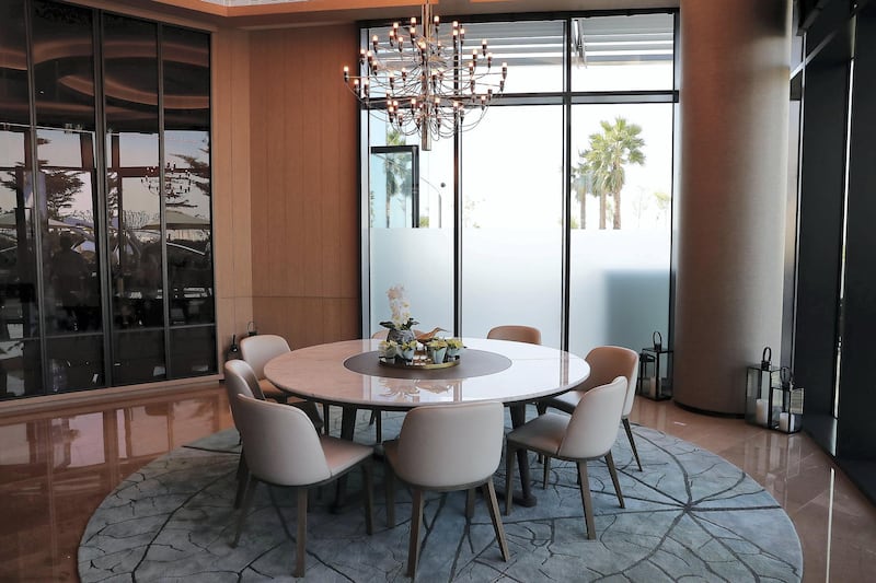DUBAI, UNITED ARAB EMIRATES , December 24 – 2020 :-  Private dinning area at The Restaurant at the Address Beach Resort near Jumeirah Beach Residences in Dubai. ( Pawan Singh / The National ) For Lifestyle. Story by Janice
