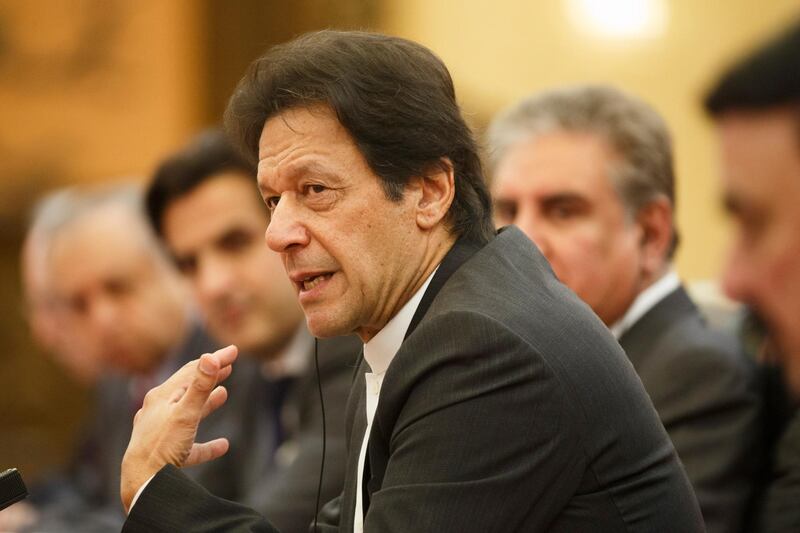 epa07136308 Pakistani Prime Minister Imran Khan attends talks with Chinese President Xi Jinping (not pictured) at the Great Hall of the People in Beijing, China, 02 November 2018.  EPA/THOMAS PETER / POOL