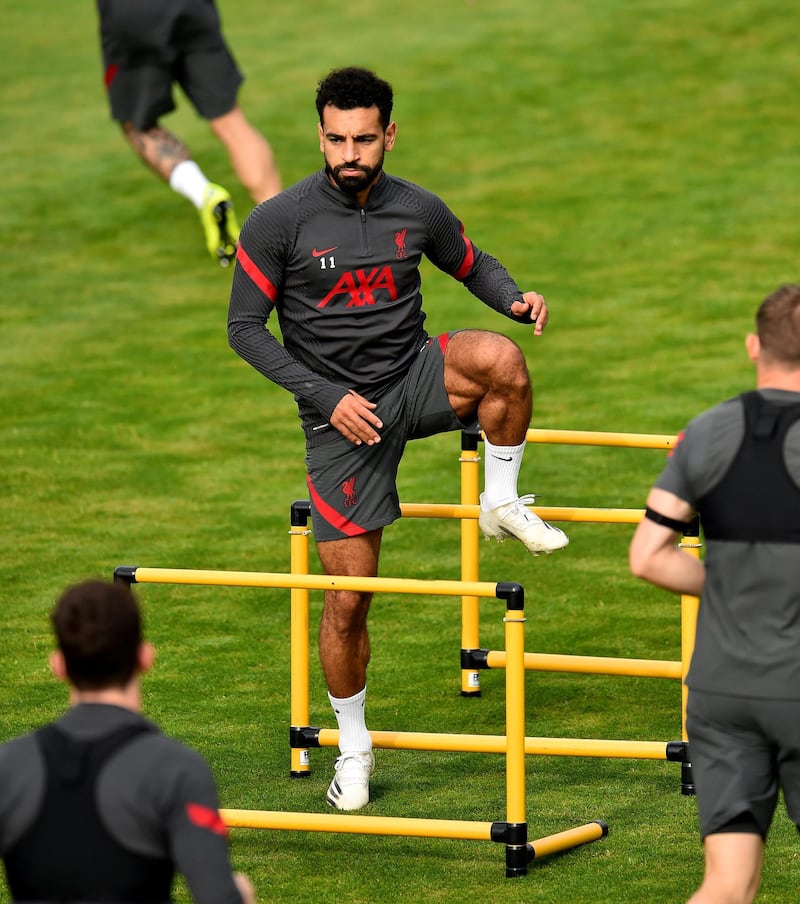 LIVERPOOL, ENGLAND - SEPTEMBER 16: (THE SUN OUT, THE SUN ON SUNDAY OUT) Mohamed Salah of Liverpool during a training session at Melwood Training Ground on September 16, 2020 in Liverpool, England. (Photo by Andrew Powell/Liverpool FC via Getty Images)