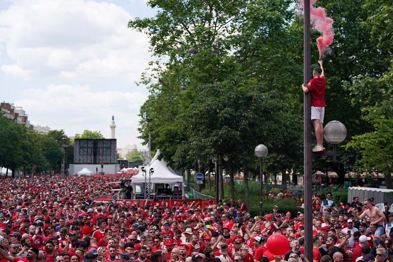 Liverpool supporters in a fan zone in Paris. PA