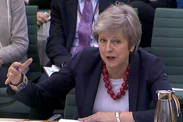 Prime Minister Theresa May gives evidence before MPs over her much-criticised Brexit deal. AP