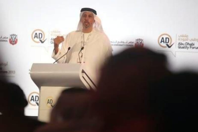 Nasser Ahmed Al Sowaidi Chairman of the Abu Dhabi Quality and Conformity Council, speaks at the Abu Dhabi Quality Forum. Sammy Dallal / The National