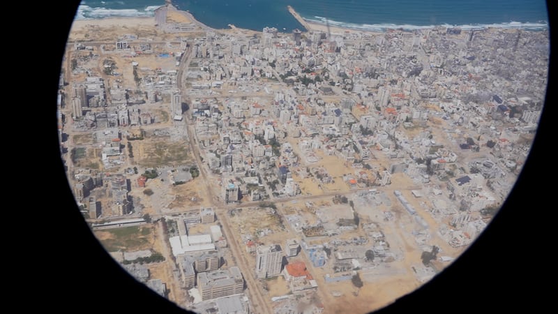 The view from a Jordanian flight dropping vital aid by parachute into Gaza, in March. Matthew Kynaston / The National
