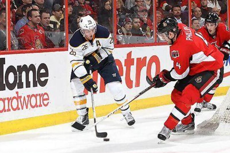 Thomas Vanek of the Buffalo Sabres, left, spent the NHL lockout back in his native Austria, playing in a local league, and he has carried the confidence gained back home to a hot start with the Sabres.