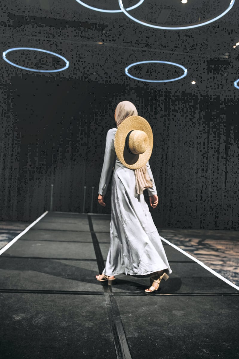 A hijab hat by Jamela Boutique, presented at a digital modestwear runway show during Melbourne Fashion Week. Photo courtesy Modest Fashion Runways