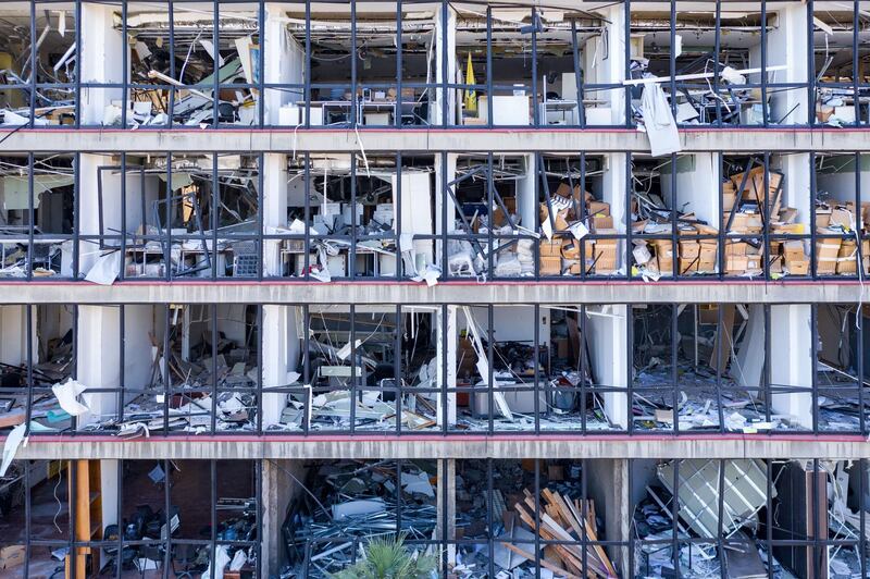 BEIRUT, LEBANON - AUGUST 07: A general view of buildings heavily damaged in Tuesday's explosion,  on August 7, 2020 in Beirut, Lebanon. By Friday, the official death toll from Tuesday's blast stood at 145, with thousands injured. Public anger swelled over the possibility that government negligence over the storage of tons of ammonium nitrate was behind the catastrophe. (Photo by Haytham Al Achkar/Getty Images)