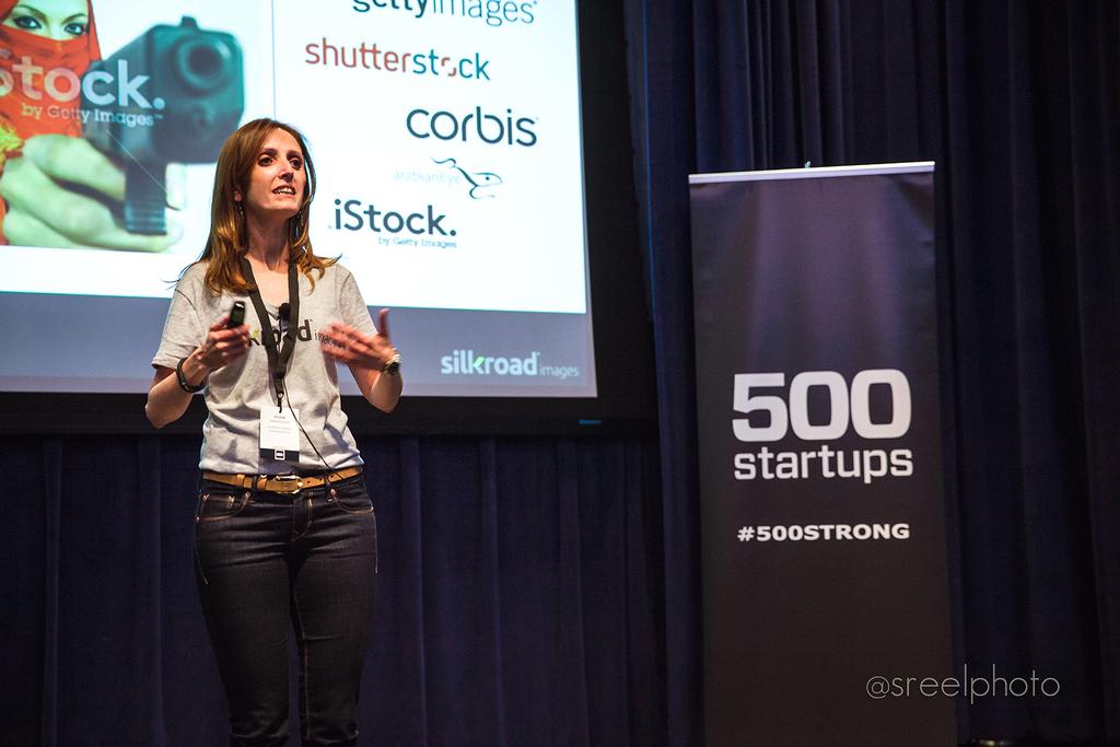 Riham Mahafzah speaks during a presentation during 500 startups. Courtesy Silk Road Images