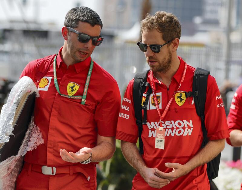 Abu Dhabi, United Arab Emirates, December 1, 2019.  
Formula 1 Etihad Airways Abu Dhabi Grand Prix.
--  VIP and drivers arrive at the Yas Marina Circuit.  Sebastian Vettel (Ferrari) arrives at the track.
Victor Besa / The National
Section:  SP
Reporter:  Simon Wilgress-Pipe