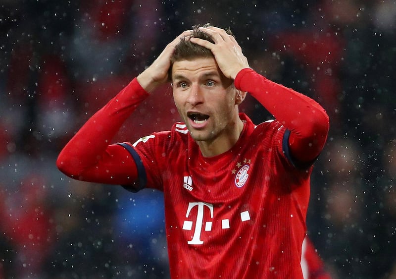 Soccer Football - Bundesliga - Bayern Munich v 1.FSV Mainz 05 - Allianz Arena, Munich, Germany - March 17, 2019  Bayern Munich's Thomas Mueller reacts  REUTERS/Michael Dalder  DFL regulations prohibit any use of photographs as image sequences and/or quasi-video