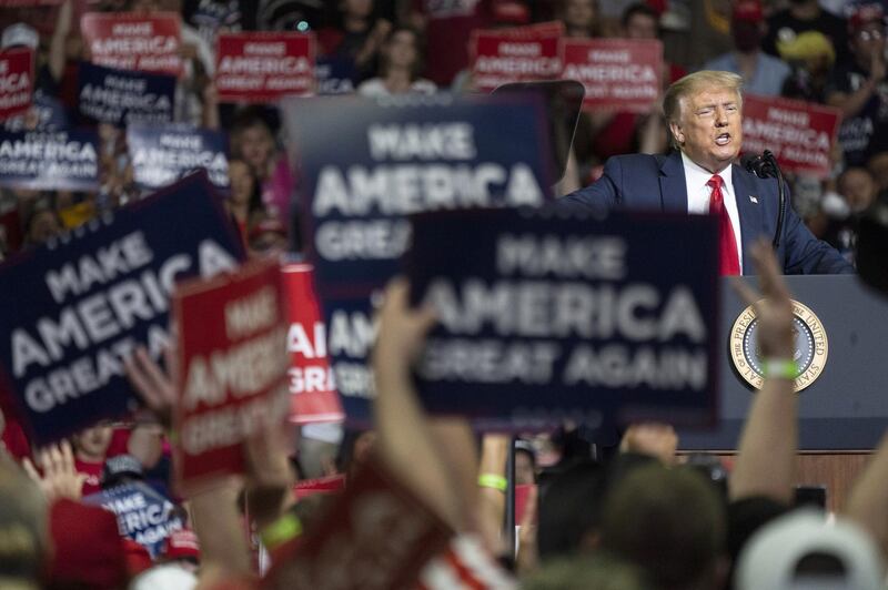 US President Donald Trump speaks during a rally in Tulsa, Oklahoma. Bloomberg