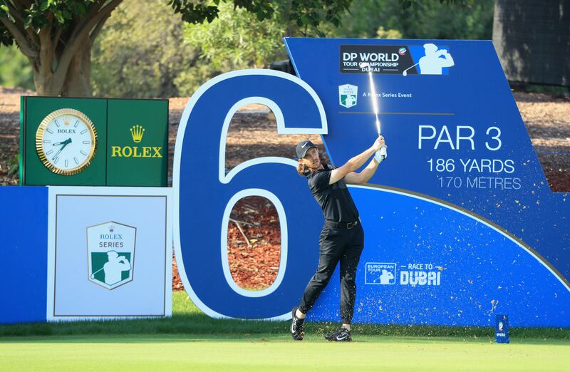 DUBAI, UNITED ARAB EMIRATES - NOVEMBER 14:  Tommy Fleetwood of England tees off on the 6th hole during the Pro-Am prior to the DP World Tour Championship at Jumeirah Golf Estates on November 14, 2017 in Dubai, United Arab Emirates.  (Photo by Andrew Redington/Getty Images)