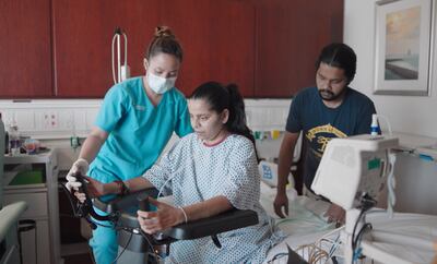 Alice Augustin with her husband Jerry James during rehabilitation. Alice was very sick and lost her baby while she had Covid-19. 