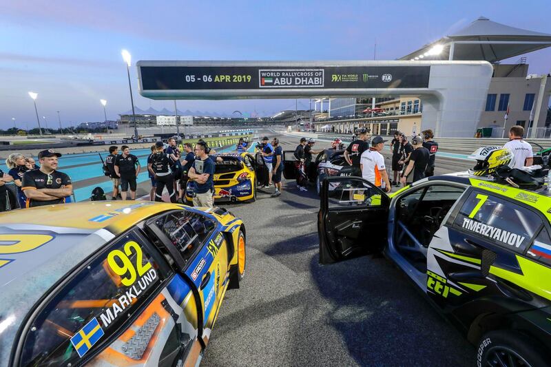 Abu Dhabi, April 6,2019.  FIA World Rallycross Championship at the Abu Dhabi, YAS Marina Circuit. --Before the Semi-finals and final race.
Victor Besa/The National.
Section:  SP
Reporter:  Amith Passela