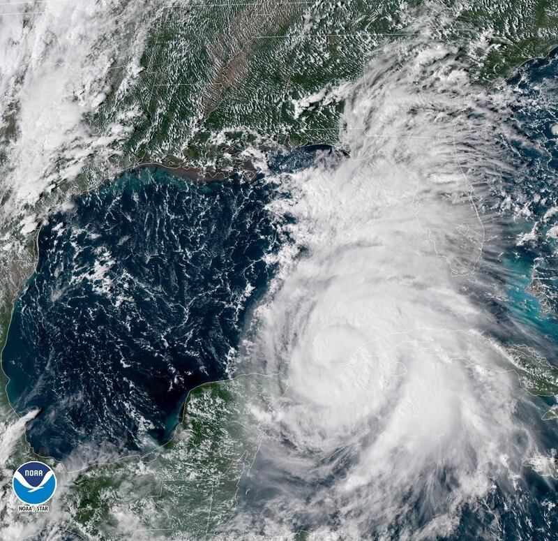 A Geo-Color satellite image of Hurricane Michael approaching the US coast.  EPA