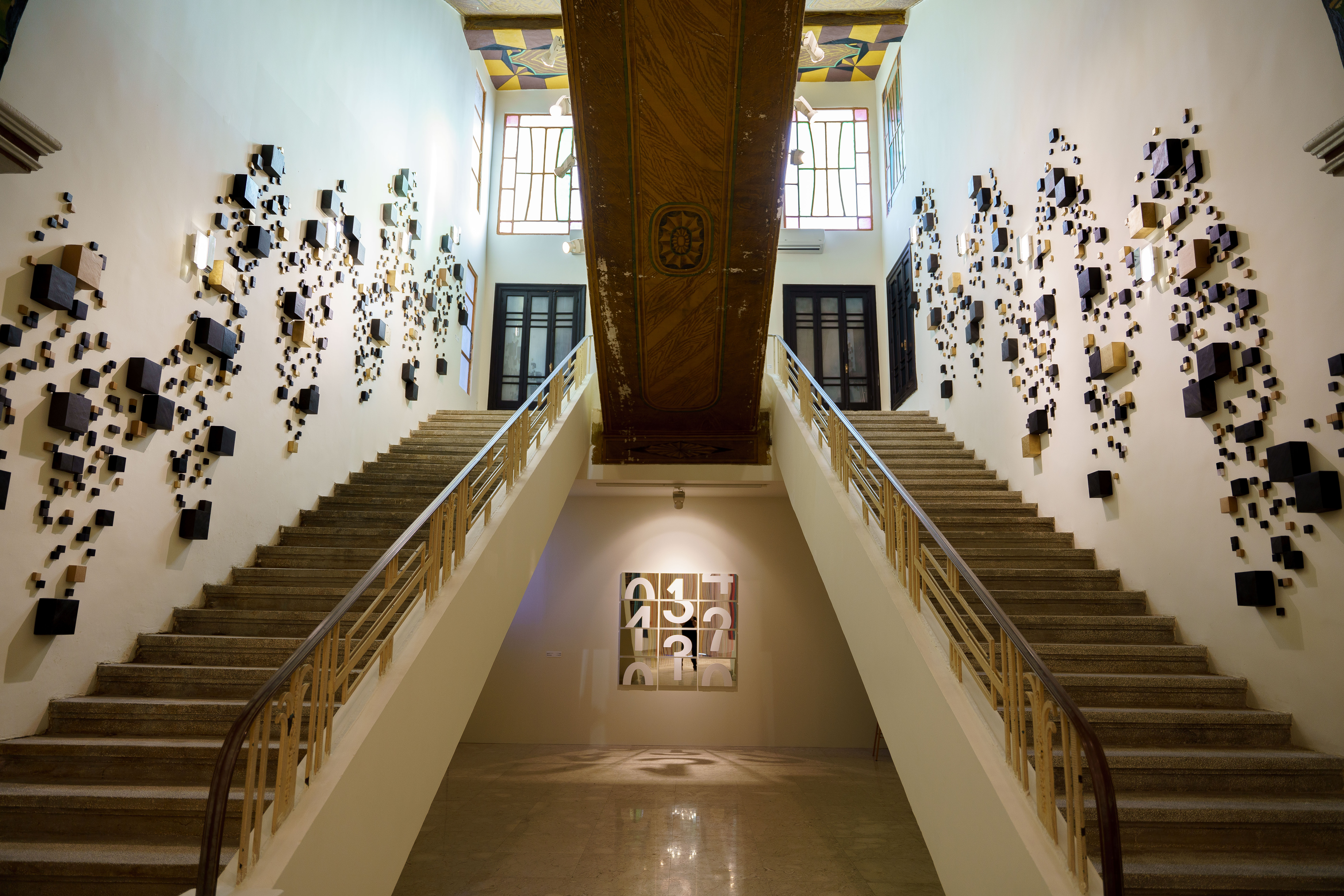 Installation view of 'Echoes', which features works by Seve Favre installed along the staircase of Qasr Khuzam. Photo: Xippas Gallery