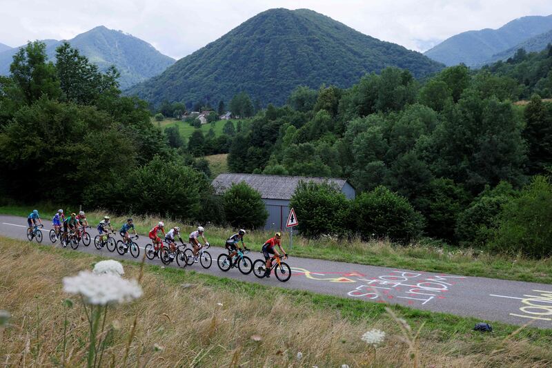 Breakaway riders climb the Core pass.