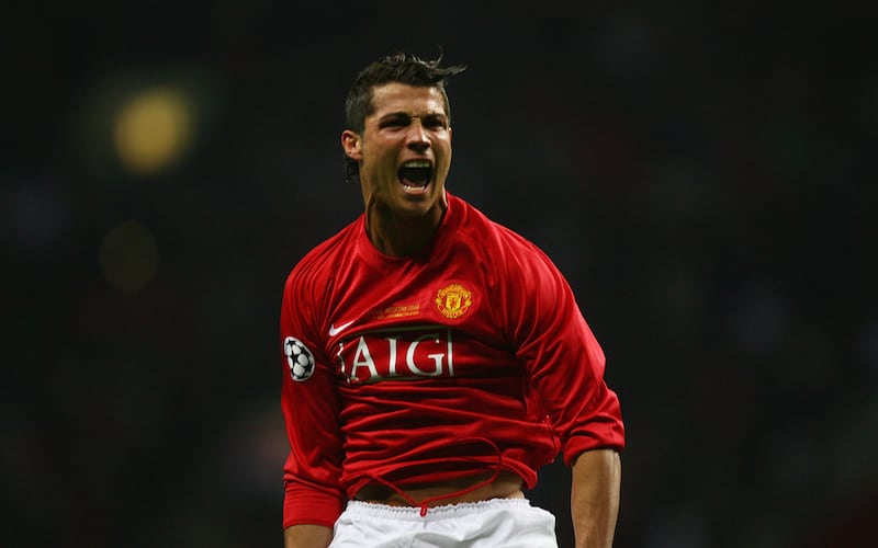 Ronaldo celebrates after scoring the opening goal of the 2008 UEFA Champions League Final. Getty Images