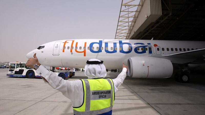 The first of flydubai's 50 Boeing 737-800 Next Generation aircraft sits on the tarmac at Dubai airport on May 18, 2009. The Emirati low-cost carrier will operate its debut flight to Beirut on June 1, followed by Amman the next day, with Damascus and Alexandria, Egypt on it's list of destinations. AFP PHOTO/KARIM SAHIB / AFP PHOTO / KARIM SAHIB