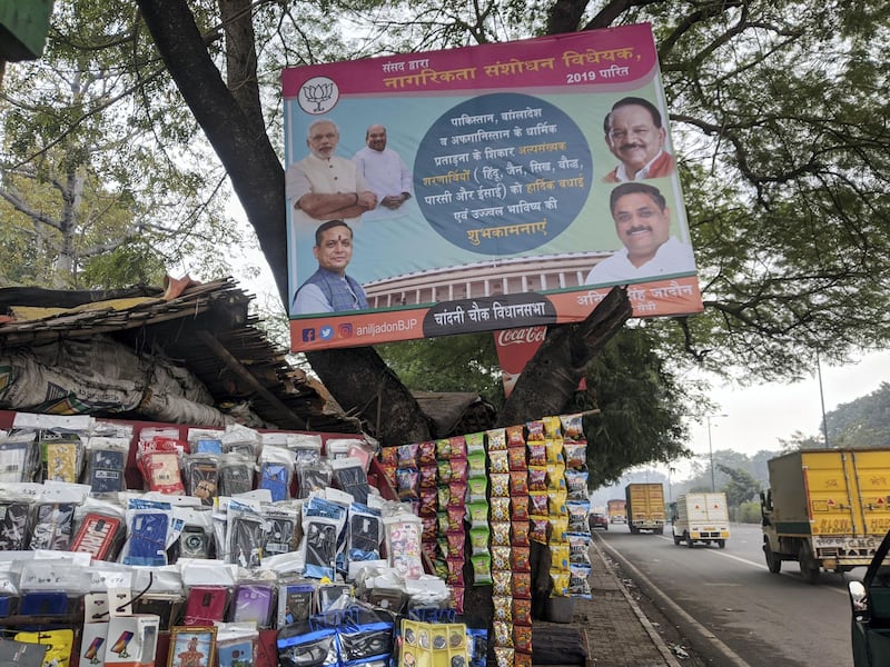 A hoarding with Prime Minister Narendra Modi, Home Minister Amit Shah and local ruling-Bharatiya Janata Party leaders congratulating the Pakistani Hindu migrants for the Citizenship Amendment Act. Taniya Dutta for The National