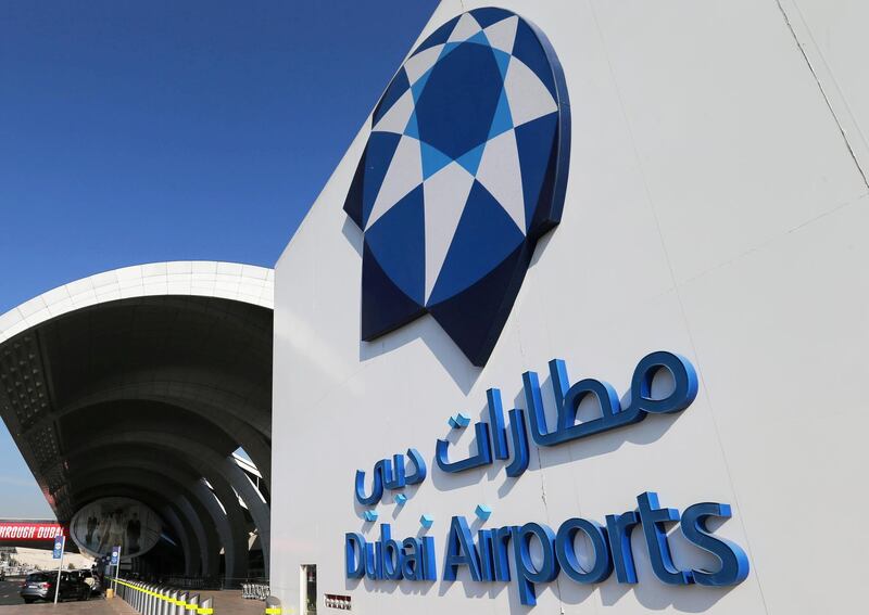 FILE PHOTO: The corporate logo of Dubai Airports is seen at terminal three of Dubai International Airport, United Arab Emirates, December 26, 2018. REUTERS/ Hamad I Mohammed/File Photo