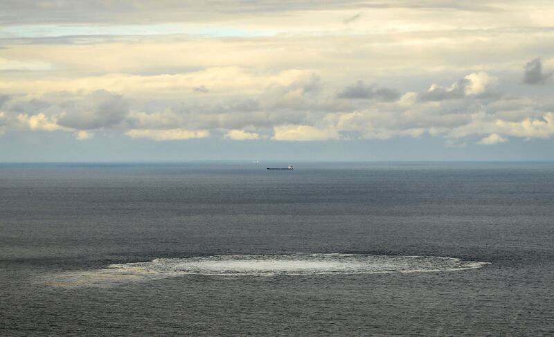 One of four gas leaks at one of the damaged Nord Stream gas pipelines in the Baltic Sea. AFP