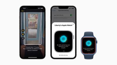 Assistive features such as voice control and switch control, and even health apps such as blood oxygen and heart rate can now be used with Apple watch mirroring. Photo: Apple