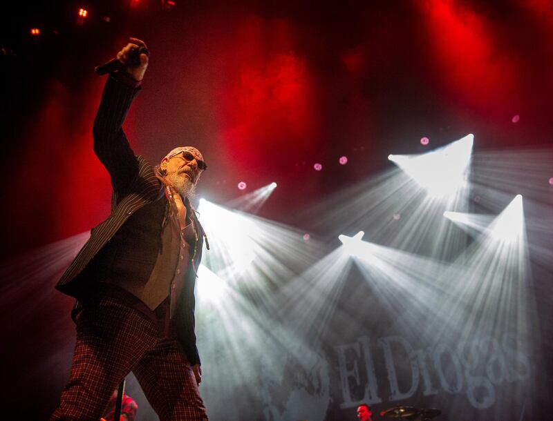 Spanish rock singer 'El Drogas' performs on the stage during a concert in the framework of the Festival Actual 2021 at Riojaforum Congress Palace in Logrono, Spain. Festival Actual 2021 runs from 2 to 6 January 2021 under strict health measures amid the fear of a new wave of Covid-19.  EPA