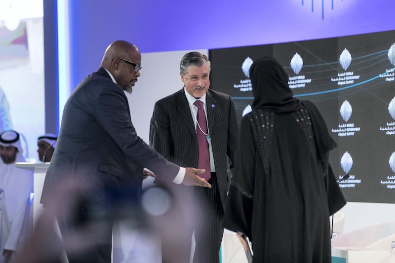 DUBAI, UNITED ARAB EMIRATES - Feb 11, 2018.

Adnan Amin, IRENA Director General, moderates the "Women and Youth: The Catalyst to Solve Global Challenges" session, with speakers: UAE Minister of Community Development Hessa bint Essa Bu Humaid and American actor Forest Whitaker, UNESCO special envoy for peace and reconciliation.

(Photo: Reem Mohammed/ The National)

Reporter: Calin Malik
Section: NA