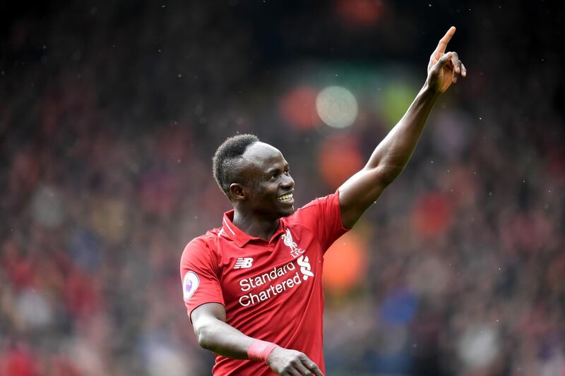 LIVERPOOL, ENGLAND - MARCH 10: Sadio Mane of Liverpool celebrates scoring his sides second goal during the Premier League match between Liverpool FC and Burnley FC at Anfield on March 10, 2019 in Liverpool, United Kingdom. (Photo by Michael Regan/Getty Images)