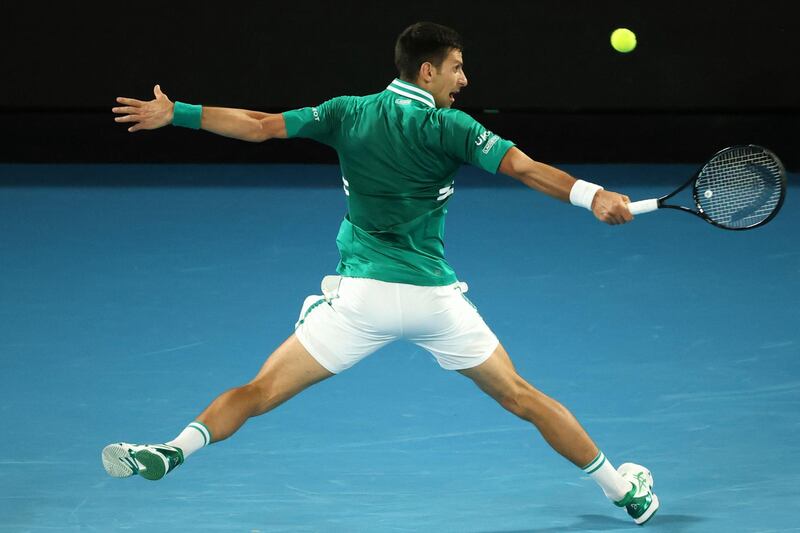 Novak Djokovic hits a back-hand return against Alexander Zverev. AFP