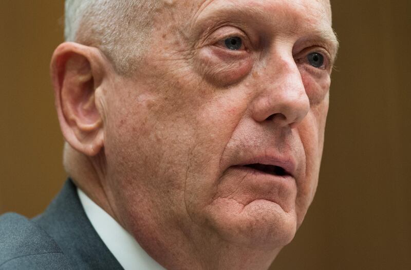 (FILES) In this file photo taken on April 12, 2018 US Secretary of Defense James Mattis testifies about the Fiscal Year 2019 National Defense Authorization budget request during a House Armed Services Committee hearing on Capitol Hill in Washington, DC. Defense Secretary Jim Mattis bade farewell to the Pentagon on December 31, 2018, telling the US military to "hold fast" after he quit over a series of fundamental differences with President Donald Trump. / AFP / SAUL LOEB
