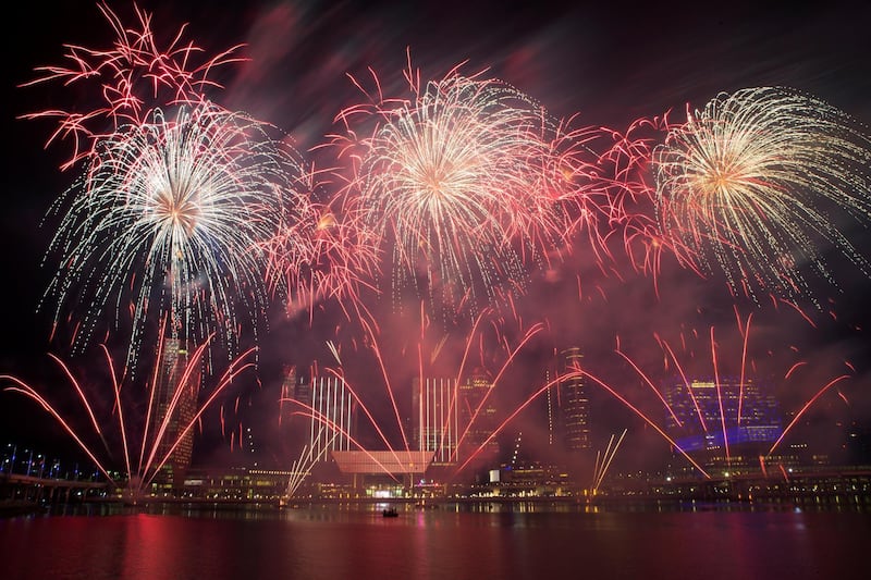 Abu Dhabi, United Arab Emirates, January 1, 2016:    New Year fireworks above the skyline of Al Maryah Island in Abu Dhabi on January 1, 2016. Christopher Pike / The National

Job ID: 24355
Reporter:  N/A
Section: News
Keywords:  *** Local Caption ***  CP0101-na-Al Maryah NYE-17.JPG