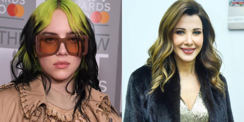 Billie Eilish, left, has revealed her love for Nancy Ajram's track 'Fi Hagat'. EPA