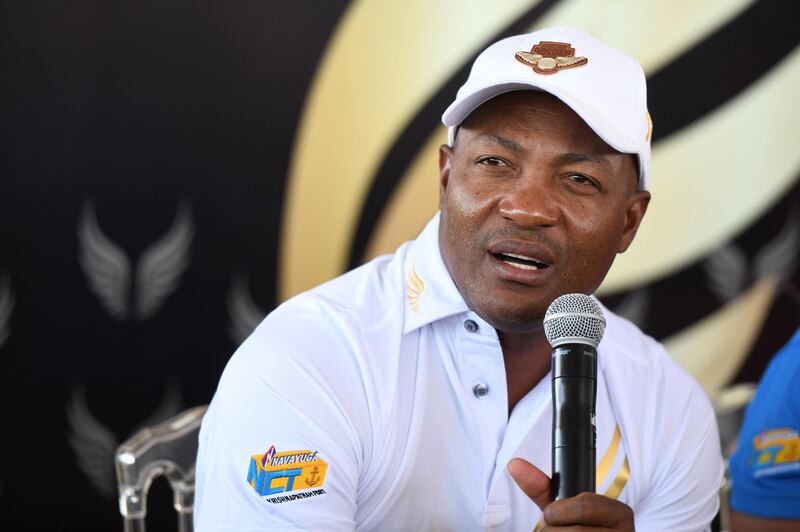(FILES) In this file photo taken on November 10, 2018 former West Indies cricketer and golfer Brian Lara addresses a press conference during the fourth edition of the Krishnapatnam Port Golden Eagles Golf Championship at Boulder Hills in Hyderabad. West Indies batting legend Brian Lara was admitted June 25, 2019 to a hospital in Mumbai after complaining of chest pain, Indian media reports said.
 / AFP / NOAH SEELAM
