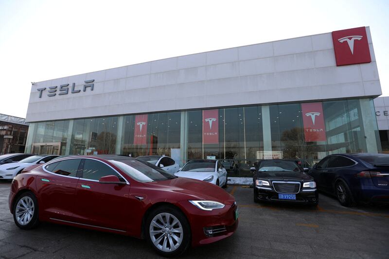 A Tesla dealership in Beijing. In 2022, Tesla also had recall almost 128,000 cars in China because of a defect in their rear motor inverters. Reuters