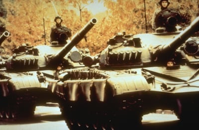 A convoy of Soviet T-72 main battle tanks in 1985. Getty