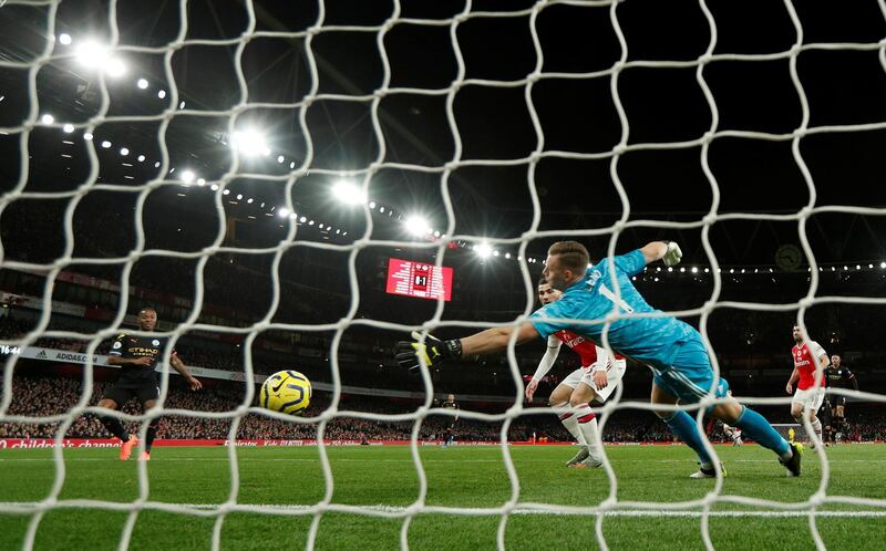 Manchester City's Raheem Sterling scores their second goal. Reuters