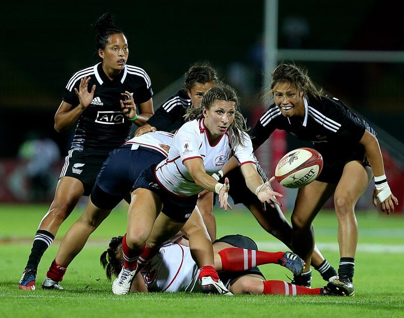 New Zealand and Russia in action during the Rugby Sevens in Dubai. Satish Kumar / The National