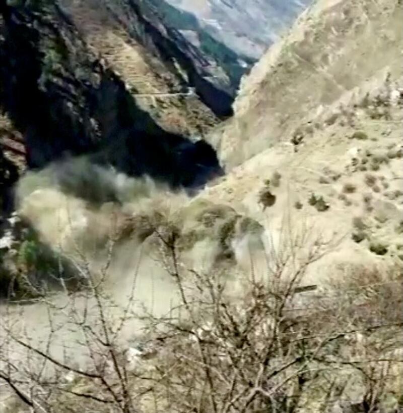 General view of a flash flood in Chamoli, Uttarakhand, India, in this still image taken from a video. Reuters