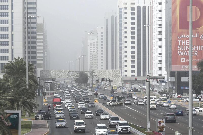 DUBAI, UNITED ARAB EMIRATES. 12 FEBRUARY 2018. Hazy weather across the capital as high winds raise dust storm conditions. (Photo: Antonie Robertson/The National) Journalist: None. Section: Standalone.